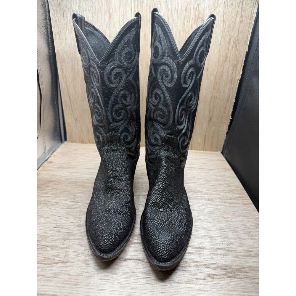 Vintage Dan Post WESTERN COWBOY BOOTS EXOTIC Sting Ray 9D Black